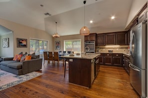 Living, kitchen, and dining area