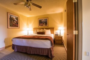 Drift to sleep in the comfortable bedroom after a wonderful day outside.