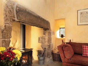 Warm and cosy living room with wood burner | Braidwood Castle - Braidwood Castle, Braidwood, near Carluke