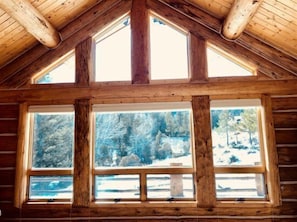 Gorgeous vaulted ceiling in living area