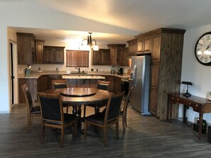 Dining table and kitchen