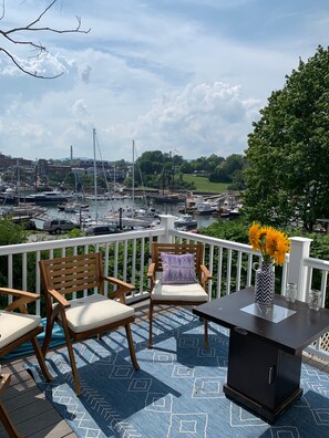 Our beautiful deck. Seating for 8, fire pit, gas bbq. Drinks cooler. 