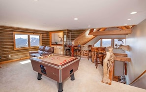 Cozy Loft with Bumper Pool Table, Custom Counter-Height Table & Chairs, Dry Bar