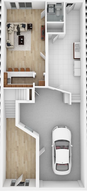 Floor Plan
The studio is in the back across from the laundry machines.
Your parking space is on the driveway