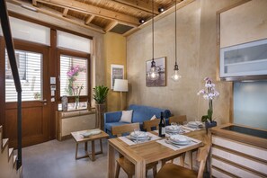 Dining area and living room