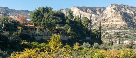 The property is nestled in a green valley