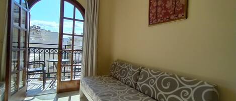 Iro Apartments in Chania town steps from beach
Apartment living area