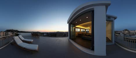 Large Private Terrace overlooking Acropolis, the Parthenon, Plaka and Athens.