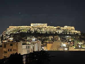 View from Private Terrace overlooking Acropolis Hill, the Parthenon and Plaka.