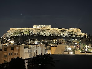 View from Private Terrace overlooking Acropolis Hill, the Parthenon and Plaka.