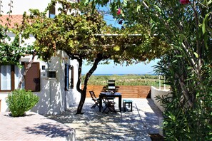 Gas BBQ and dining table under the pergola