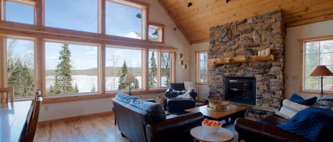 Great room w/gas fireplace. Overlooks Baby Lake (Winter).