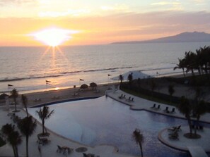 sunset overlooking the pool