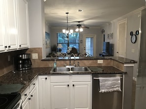 View from kitchen into living area