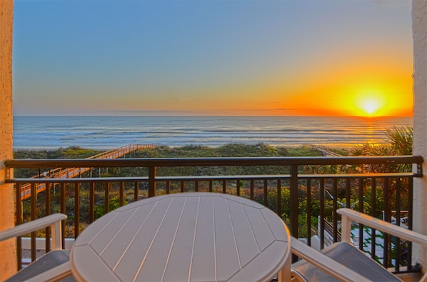 Enjoy gorgeous sunrise views from the direct oceanfront private balcony.