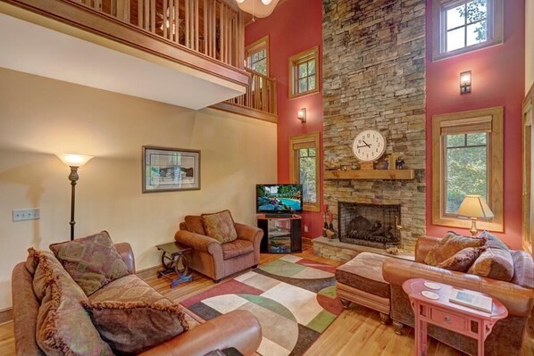 Living Room--- Cozy Fireplace and TV