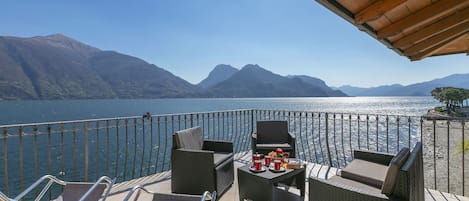 terrace sitting area with sunloungers