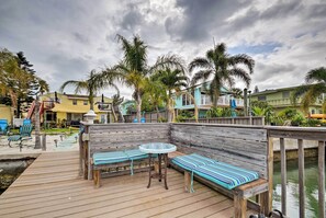 Park your boat on the dock or simply sit outside to watch the boats pass by.