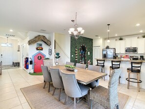 Open living area with cozy dining space for group meals.