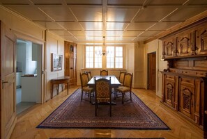 The living room is near the kitchen.