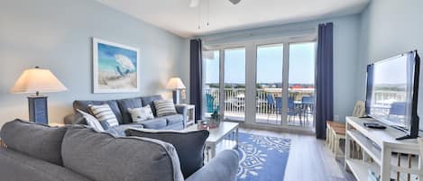 Living room with a great view of the lake!