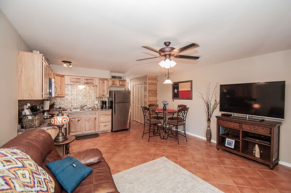 Open spaces for living area and kitchen.
