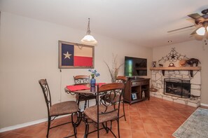 Seating for 4 at bar height dining table.
