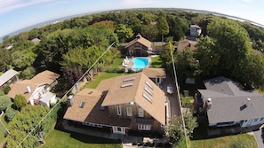 Aerial view - spacious backyard oasis!

-Structure next to pool is the garage
