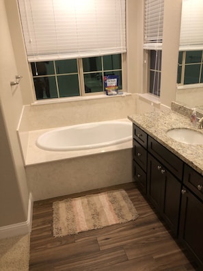 Master bathroom tub and first sink