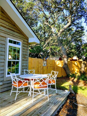 Outdoor dining table on deck - listen to the sounds of the ocean!