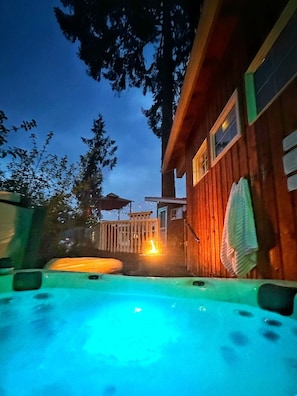 Private hot tub only steps outside the master bedroom