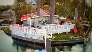 Lakeside view of cabin