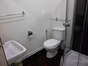 Shower room and toilet with glass cubicle