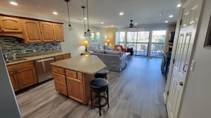 Large kitchen with a dining island