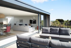 View from the balcony into the open-plan sitting room