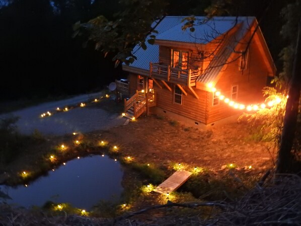 Evening view of the cabin. Great spot for relaxing after an adventurous day.