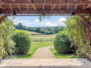 Private decked patio overlooking countryside | Castlemans Stables East - Castleman’s Stables, Sedlescombe, near Battle