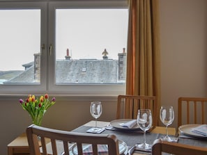 Lovely modest dining area | Finlaggan Apartment, Oban