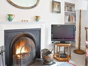 Open-fire within the living room | Seaton Cottage, Collieston, near Ellon