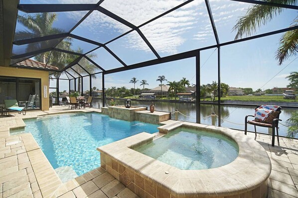 Salt-water Pool with Spa and three Waterfalls