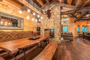 Upon entering you will see the dining area and the living area/kitchen.