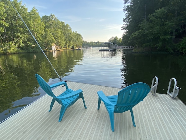 Perfect dock to tie up your boat or lake toys - mounted ladder for easy swimming