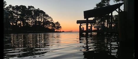 View from dock at sunset