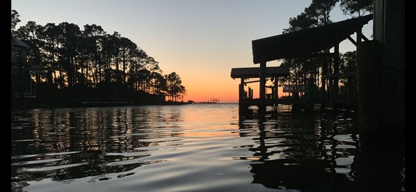 View from dock at sunset