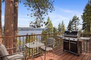 Deck with amazing view, seating, and BBQ