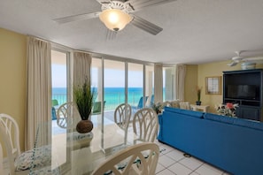 Dining area and living room