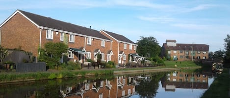 looking along the canal to the bridge which leads to town.  Walking distance