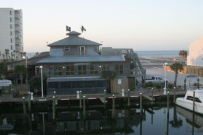 View from upstairs overlooking Peg Leg Pete's and beach.