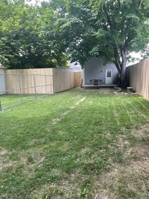 Fenced in back yard, so Pet can have plenty of running room. 