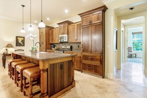 Bar stools for extra dining space.